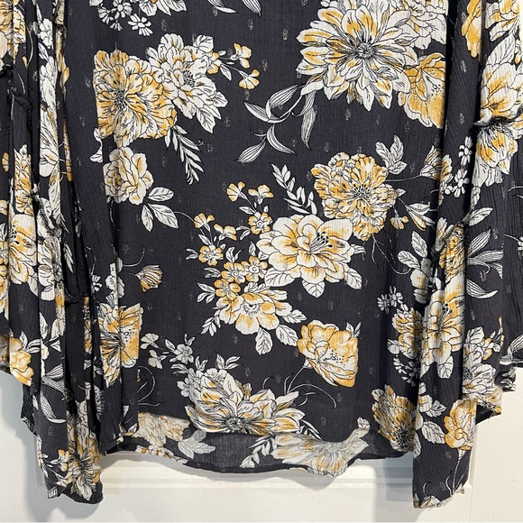 Gypsies & Moondust Yellow Gray Floral Bohemian‎ Festival Blouse. Size Large. - Picture 7 of 12